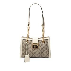 Gucci GG Supreme Padlock Chain Shoulder Bag Beige Ivory